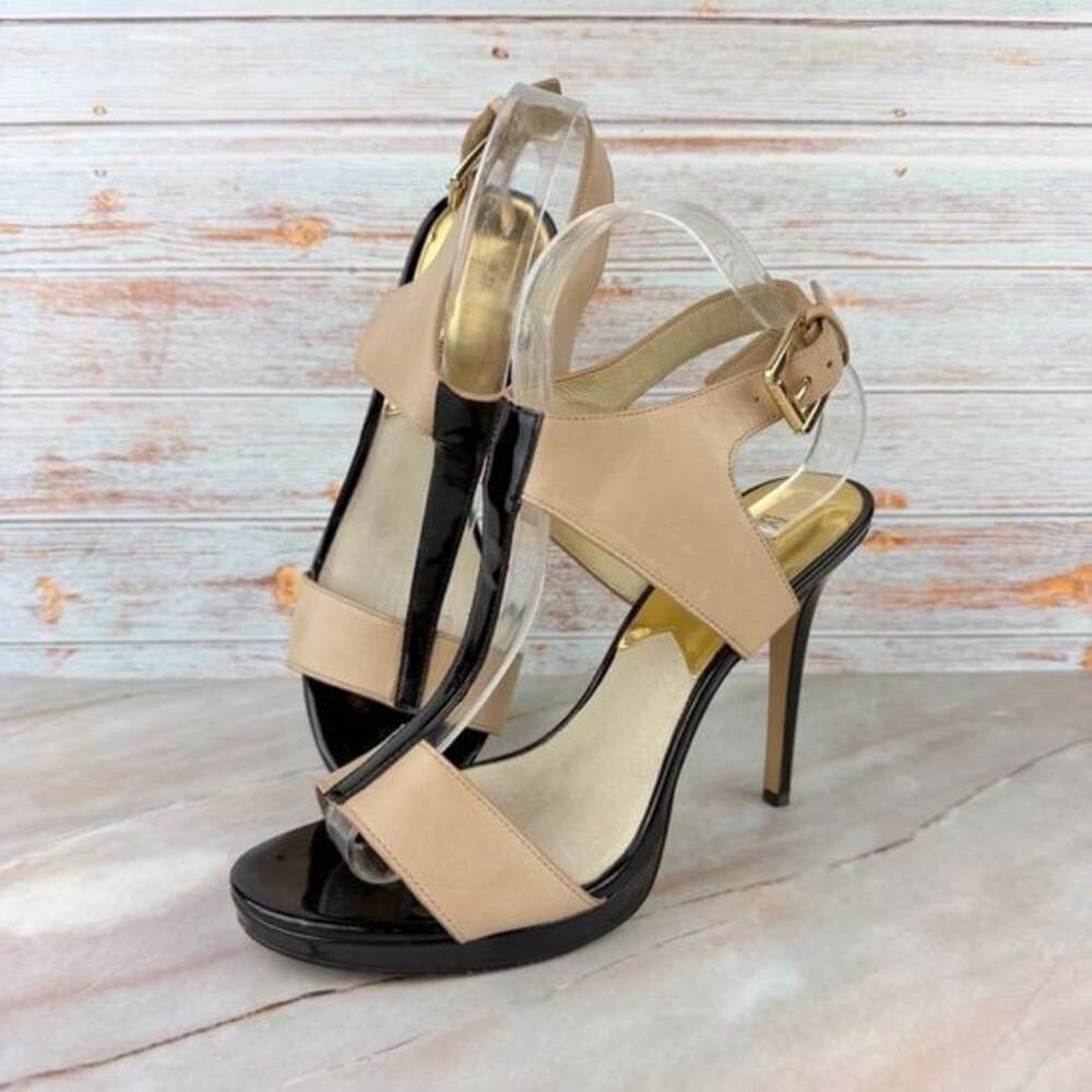 MICHAEL Michael Kors T-Strap High Heel Sandals Black/Tan